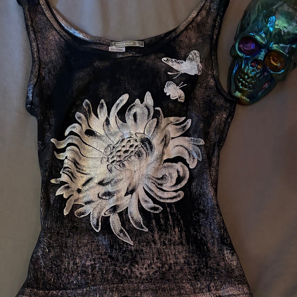 Black and White Silver Floral Tank Top